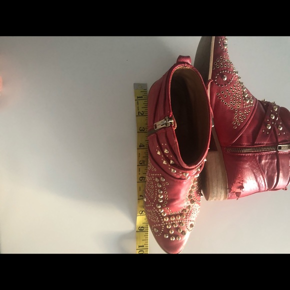 Unique real leather red boots with golden studs 37 - Picture 6 of 8
